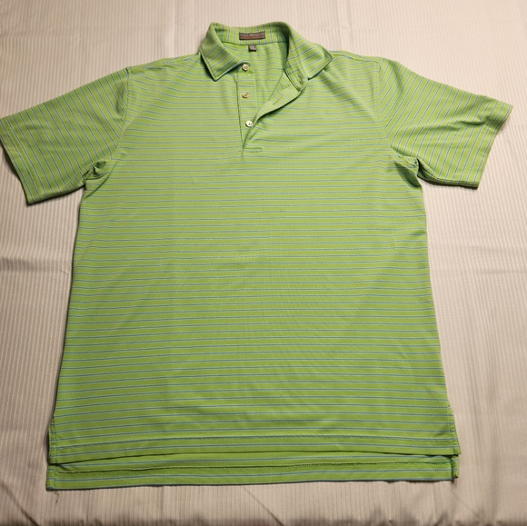 Peter Millar Men's Summer Comfort Polo Green w Blue stripes Sz Med - Picture 6 of 8